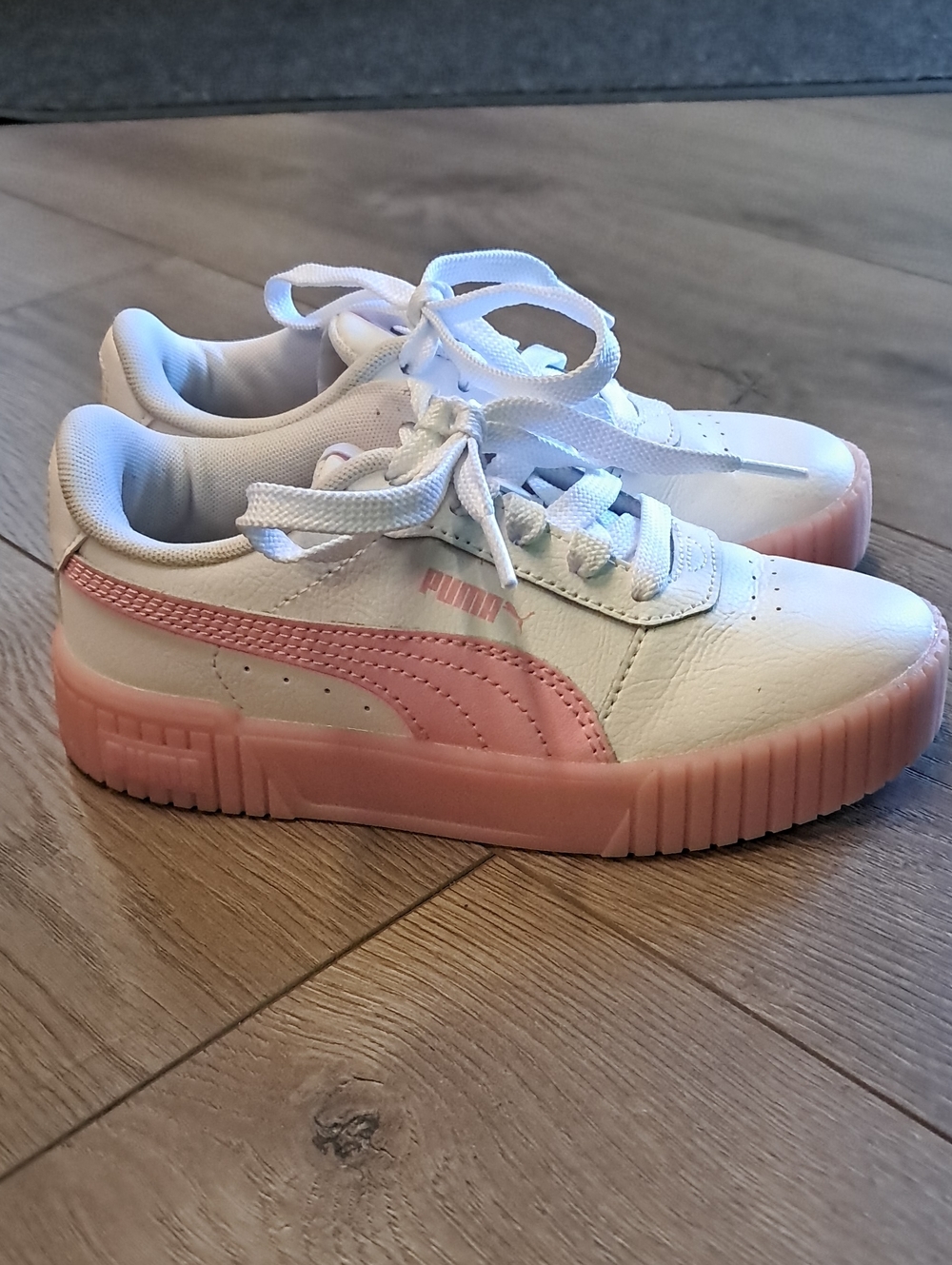 Puma Kids White Sneakers with Pink Platform